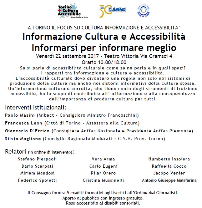 A TORINO FOCUS SU CULTURA INFORMAZIONE E ACCESSIBILITÀ